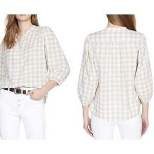 Sanctuary Women Size L Plaid 3/4 Sleeve Button Up Evelyn Blouse Academia Boho